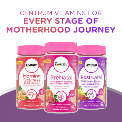 Centrum Morning Sickness Relief Gummies – Citrus Ginger, 60-Count, Gluten-Free