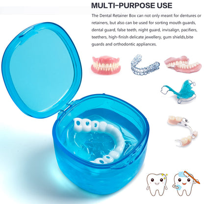 No-Leak Denture Bath Case | Retainer & Mouth Guard Cleaning Box (Transparent Blue)