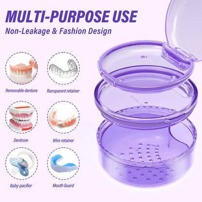 2-in-1 Denture Case 2PCS – No-Leak Travel Retainer & Bath Case