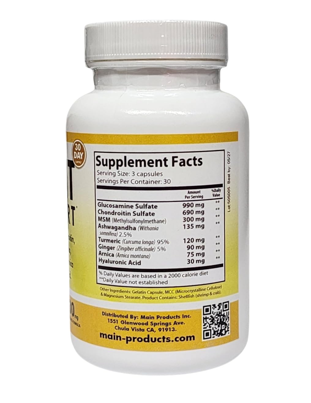 Joint Support 2430mg – Glucosamine, Chondroitin, MSM, Hyaluronic Acid (90 Capsules)