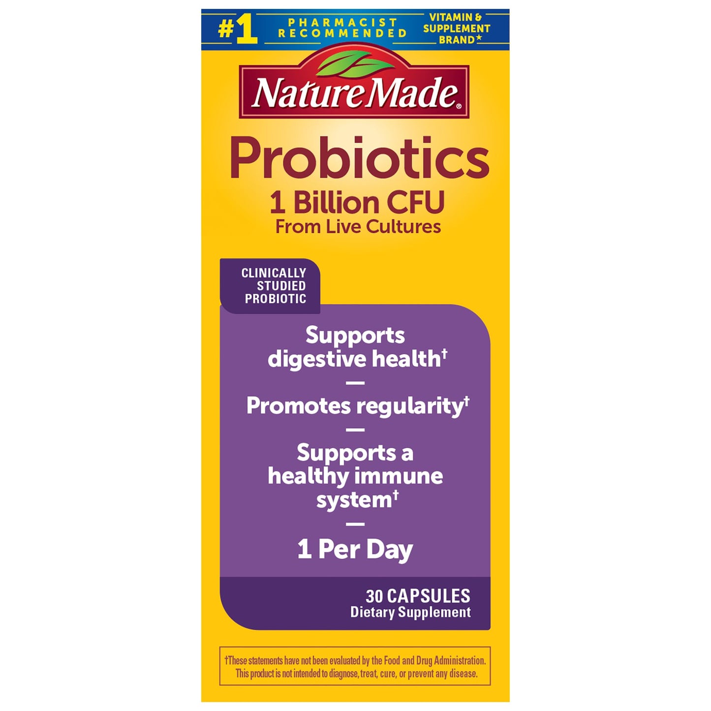 Nature Made Probiotic Capsules 1 Billion CFU BB-12 – 30 Day Supply