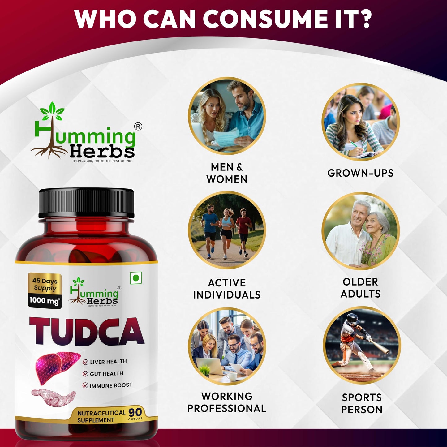 Humming Herbs TUDCA 1000MG – Tauroursodeoxycholic Acid (TUDCA) 90 Capsules