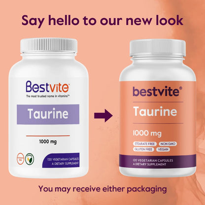 BESTVITE Taurine 1000mg - 120 Vegetarian Capsules - Vegan, Non-GMO, Gluten Free