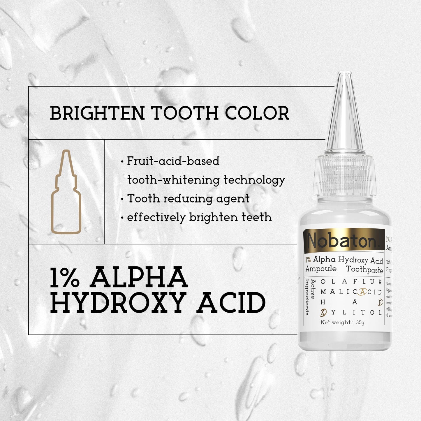 Nobaton 1% Fruit Acid Whitening Ampoule Toothpaste with Nano HAP – Enamel-Safe Brightening (3 Bottles, 1.23 oz Each)