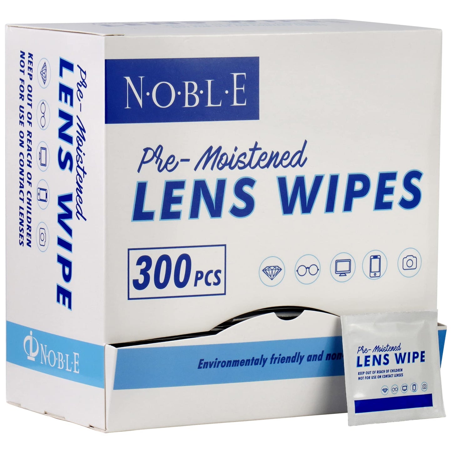 Noble Lens Wipes - Individually Wrapped, Ammonia-Free (300 Wipes)