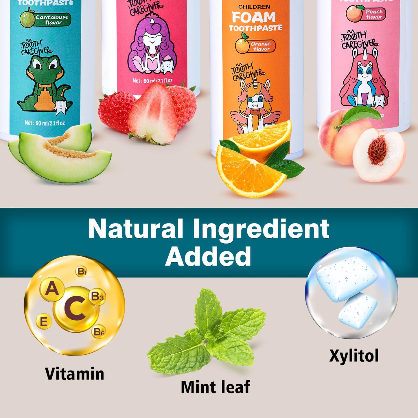 NOHOO Fluoride Free Foam Toothpaste for Kids – Cantaloupe Flavor (2 Pack)