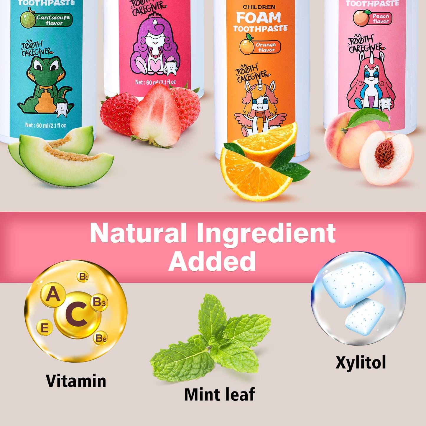 NOHOO Fluoride Free Foam Toothpaste for Kids – Peach Flavor (2 Pack)