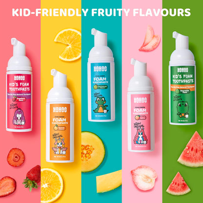NOHOO Fluoride-Free Foam Toothpaste for Kids – 2 Strawberry + 2 Watermelon (60ml)