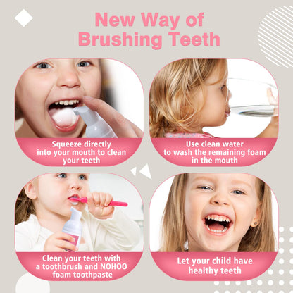 NOHOO Fluoride-Free Foam Toothpaste for Kids – Orange & Peach Fruit Flavour (60ml Pump)