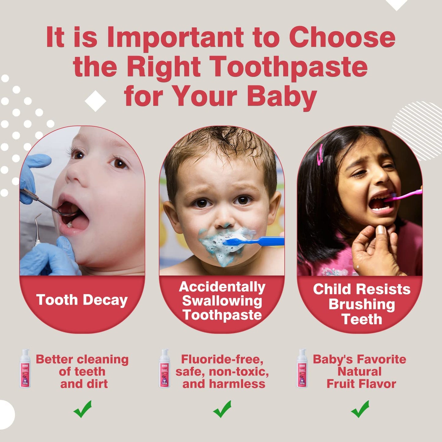 NOHOO Fluoride-Free Foam Toothpaste for Kids – Strawberry & Peach Flavors