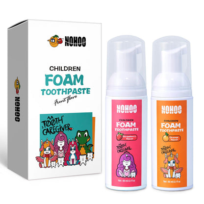 NOHOO Fluoride Free Foam Toothpaste for Kids – Strawberry & Orange Training Toothpaste | Baby & Toddler Oral Care