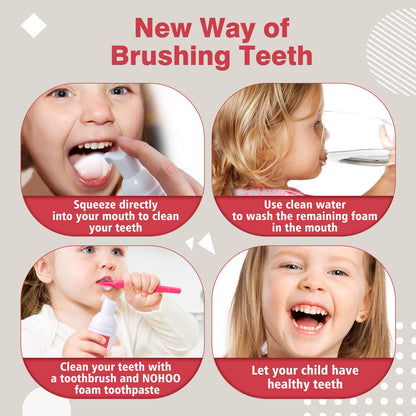 NOHOO Fluoride-Free Foam Toothpaste for Kids – Strawberry & Peach (60ml, 2 Strawberry + 2 Peach)