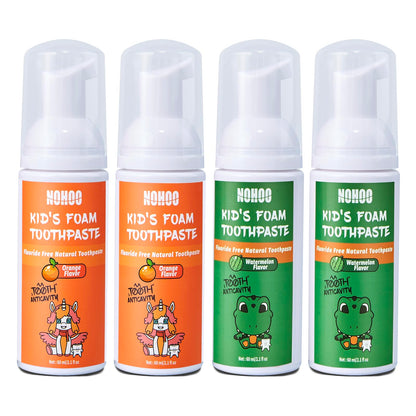 NOHOO Fluoride-Free Foam Toothpaste for Kids - Fruit Flavor (Orange & Watermelon) 60ml 4-Pack