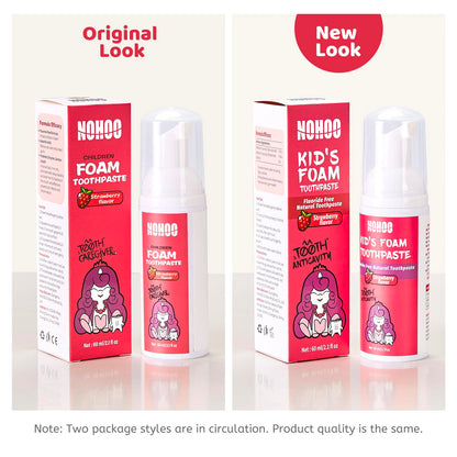 NOHOO Fluoride-Free Strawberry Foam Toothpaste for Kids (2-Pack) - Gentle Training Toothpaste