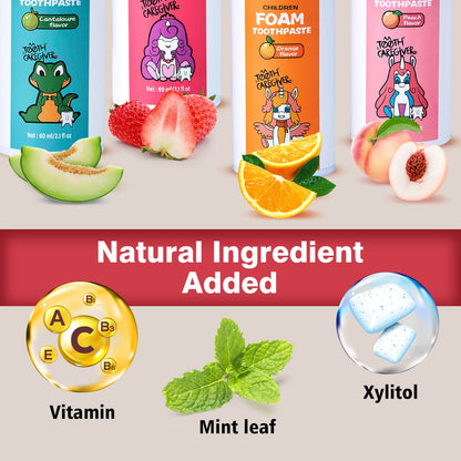 NOHOO Fluoride-Free Foam Toothpaste for Kids – Strawberry & Peach (60ml, 2 Strawberry + 2 Peach)