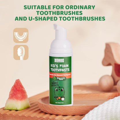 NOHOO Fluoride-Free Foam Toothpaste for Kids - Fruit Flavor (Orange & Watermelon) 60ml 4-Pack