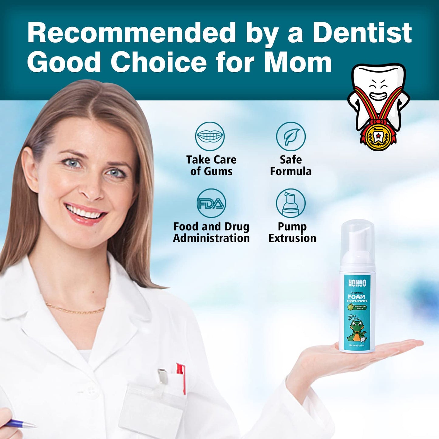 NOHOO Kids Foam Toothpaste - Fluoride Free, Orange & Cantaloupe 60ml