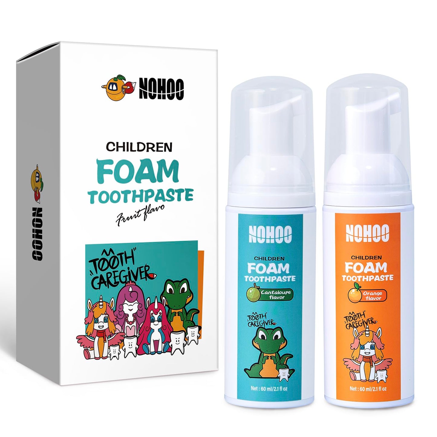 NOHOO Kids Foam Toothpaste - Fluoride Free, Orange & Cantaloupe 60ml