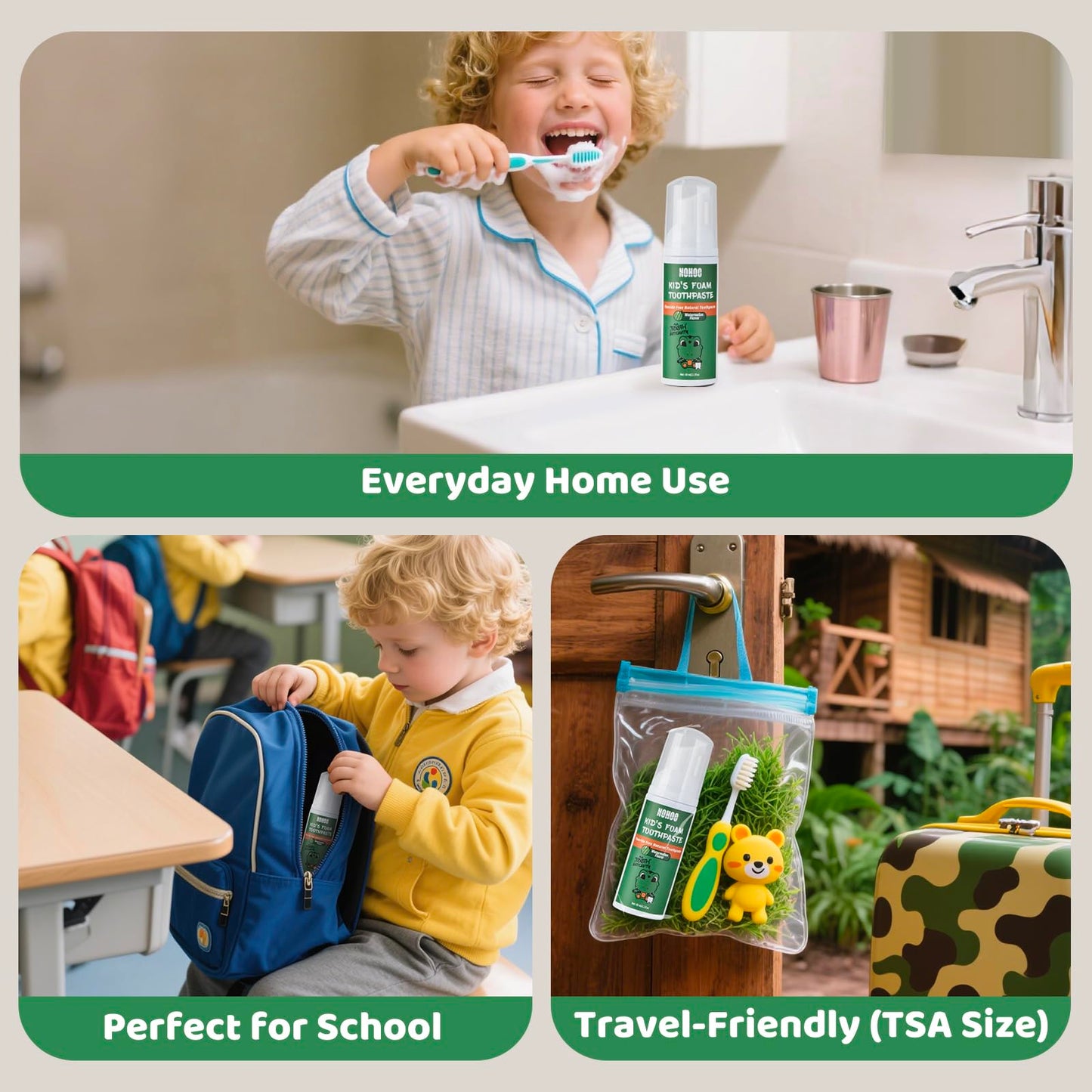 NOHOO Fluoride-Free Foam Toothpaste for Kids - Fruit Flavor (Orange & Watermelon) 60ml 4-Pack