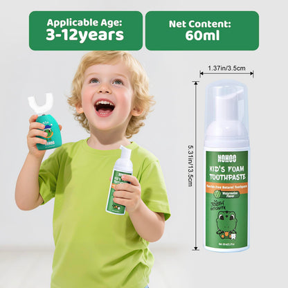 NOHOO Fluoride Free Foam Toothpaste for Kids - Natural Fruit Flavour Strawberry Orange Peach Watermelon