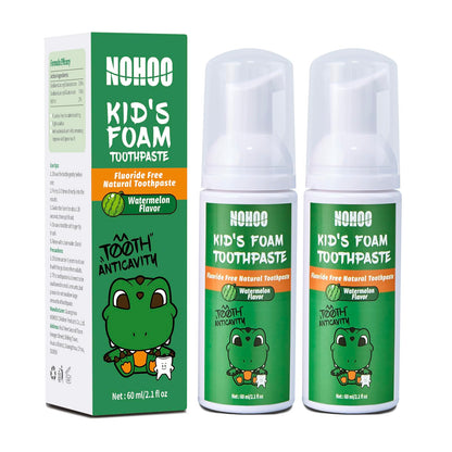 NOHOO Fluoride-Free Foam Toothpaste for Kids – Watermelon Flavor (2 Pack)