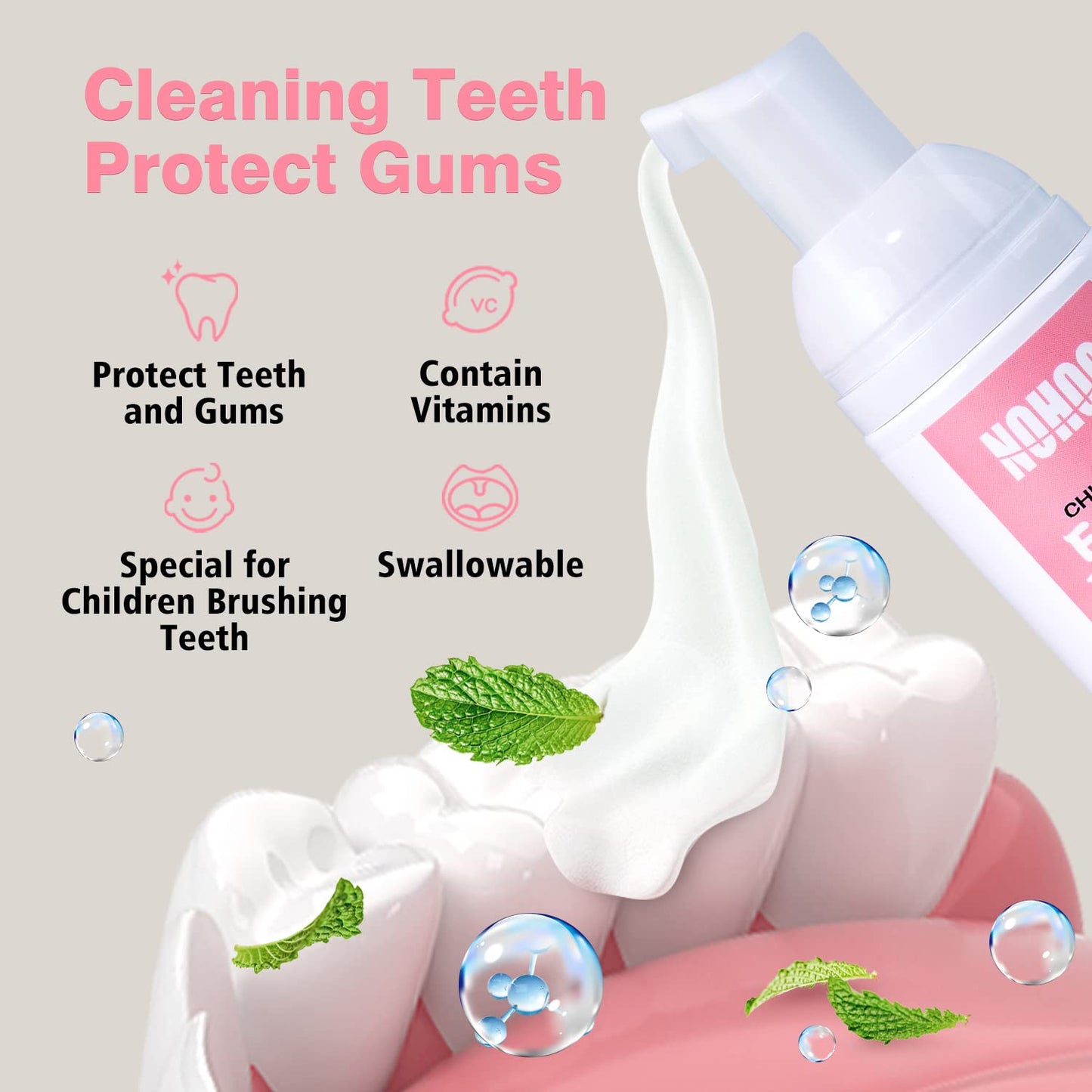 NOHOO Fluoride Free Foam Toothpaste for Kids – Peach & Cantaloupe