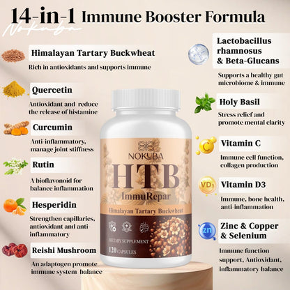 Nokuba Immune Support - Himalayan Tartary Buckwheat, Quercetin, Zinc, Vitamin C & D3 | 120 Vegan Capsules