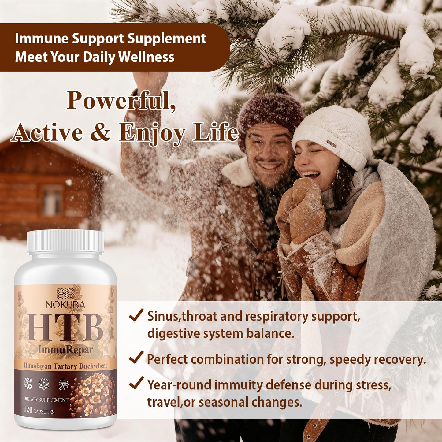 Nokuba Immune Support - Himalayan Tartary Buckwheat, Quercetin, Zinc, Vitamin C & D3 | 120 Vegan Capsules