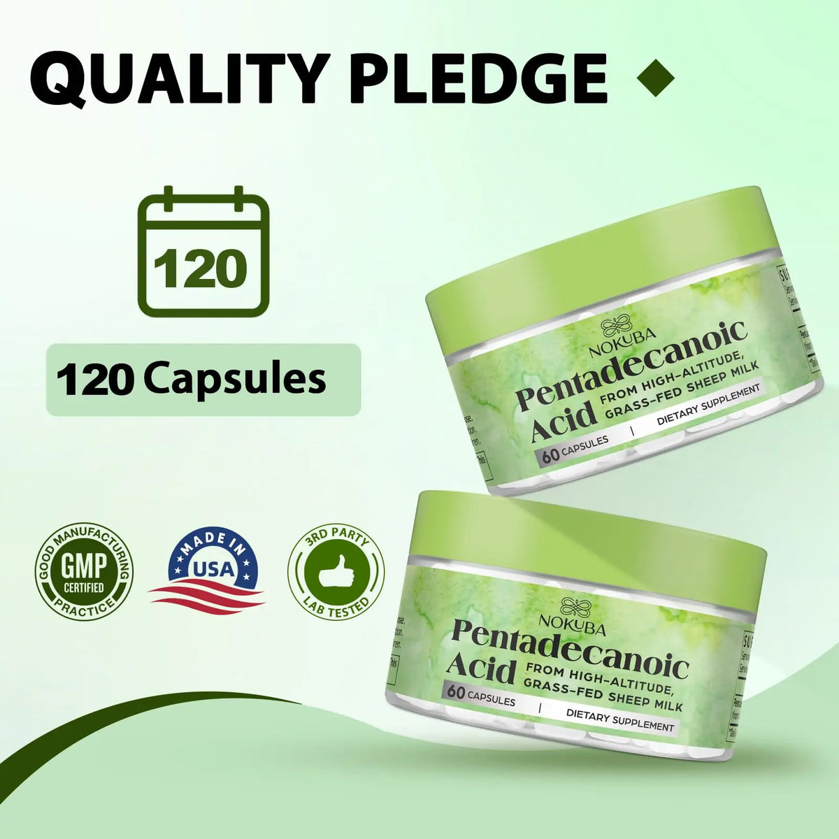 Nokuba Pentadecanoic Acid C15:0 300mg – High-Altitude Sheep Milk Sourced, 120 Capsules | USA Made BritishVita | Premium UK Vitamins & Wellness Supplements