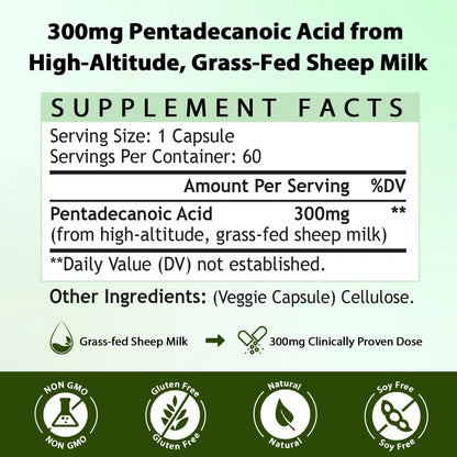 Nokuba Pentadecanoic Acid C15:0 300mg – High-Altitude Sheep Milk Sourced, 120 Capsules | USA Made BritishVita | Premium UK Vitamins & Wellness Supplements