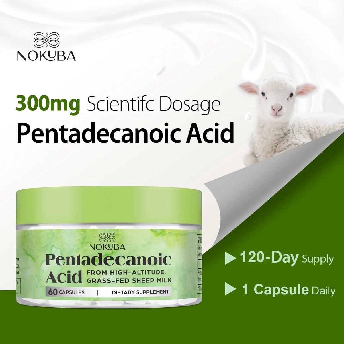 Nokuba Pentadecanoic Acid C15:0 300mg – High-Altitude Sheep Milk Sourced, 120 Capsules | USA Made BritishVita | Premium UK Vitamins & Wellness Supplements