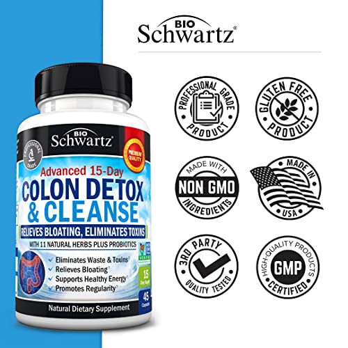 Colon Cleanser and Detox for Digestive Support – 15 Day Fast-Acting Extra Strength Cleanse (Non-GMO, 45 Count)
