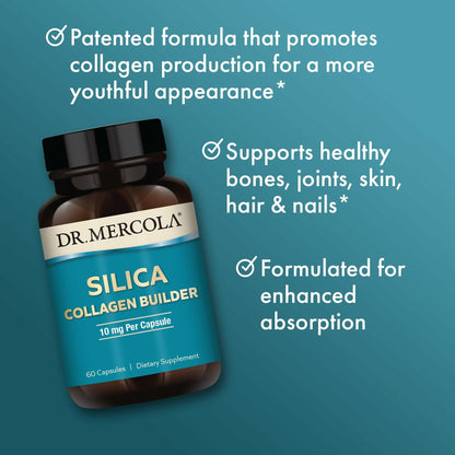 Dr. Mercola Silica Collagen Builder - Plant-Based Silica Supplement to Support Skin, Hair, Nail & Bone Health - Non-GMO, Gluten-Free & Soy-Free - 60 Capsules (60 Servings)