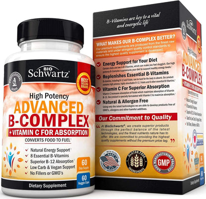 Vitamin B Complex with Vitamin C for Maximum Absorption – B12 & Folate