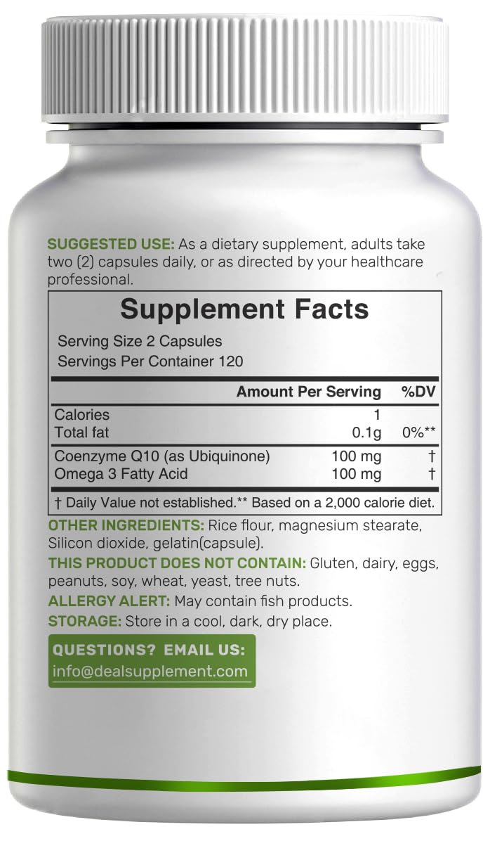 CoQ10 100mg + Omega-3 100mg – 240 Capsules | Heart, Brain & Energy Support | Non-GMO
