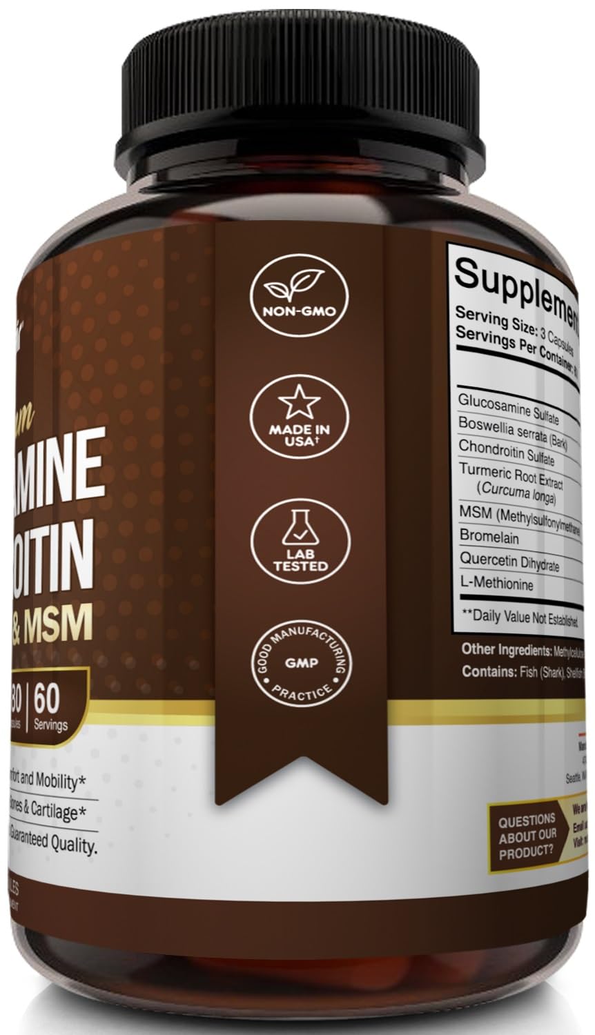 NutriFlair Glucosamine Chondroitin Turmeric MSM Boswellia – 180 Capsules | Joint Comfort