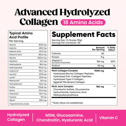 Venture Pal Multi Collagen Powder Type I–X | MSM, Hyaluronic Acid, Vitamin C | Joint, Hair, Skin & Nails Support | Non-GMO
