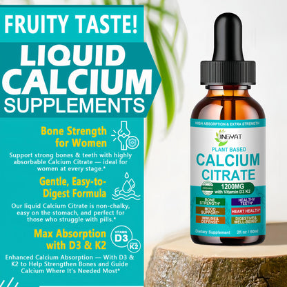 Calcium Supplements for Women – Liquid Drops 1200mg with Vitamin D3 & K2 | Bone & Teeth Support