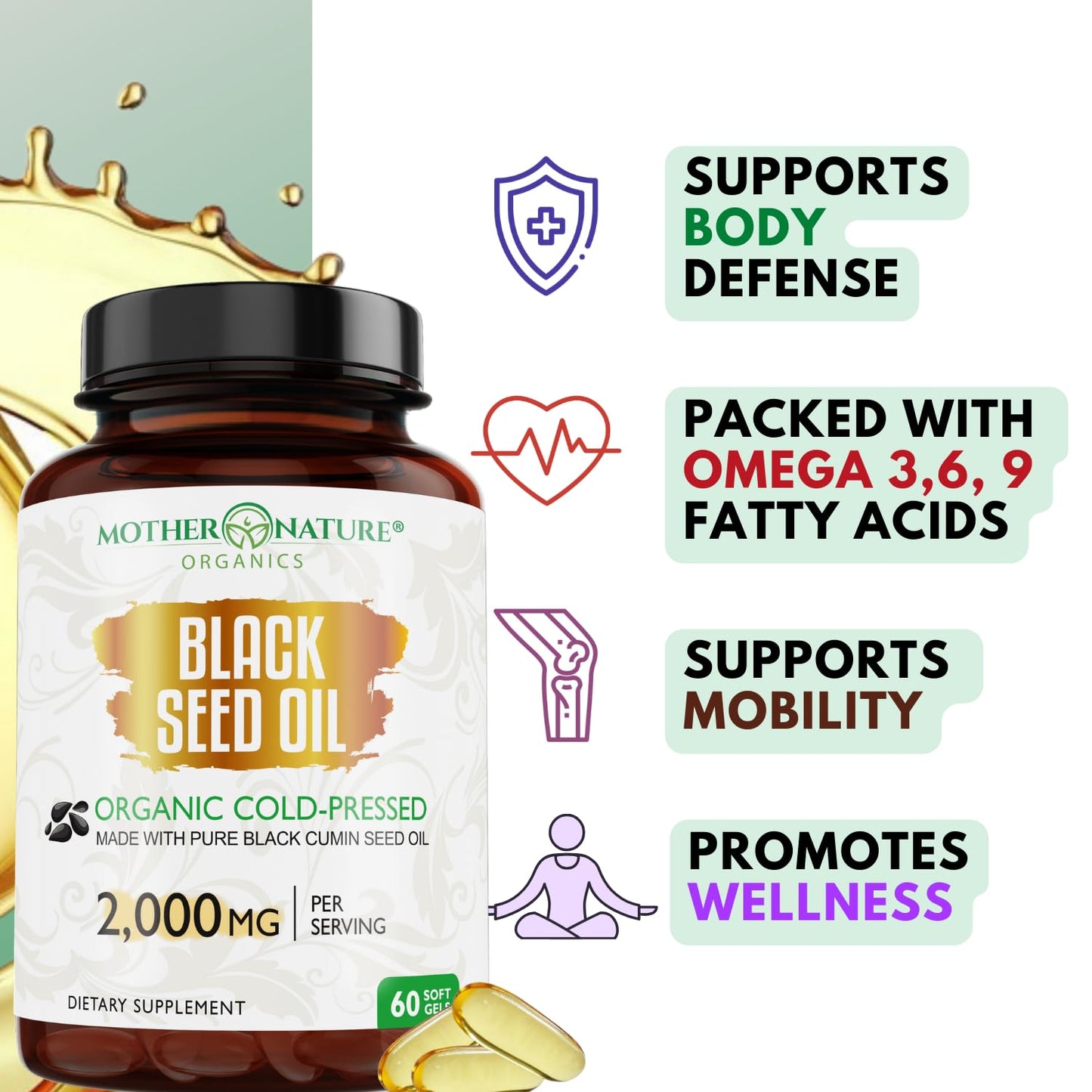 Organic Turkish Black Seed Oil Capsules - 1000mg, 60ct, Non-GMO