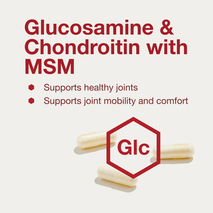 Protocol Glucosamine & Chondroitin with MSM - Joint Support (180 Veg Caps) - Non-GMO & Dairy Free