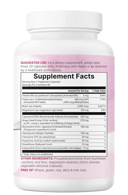 Pure Liposomal NAD+ for Women – 9,000mg, 180 Veggie Capsules | 12-in-1 Anti-Aging & Energy