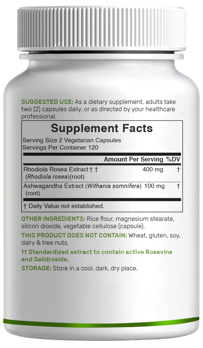Rhodiola Rosea with Ashwagandha – 240 Veggie Capsules | Max Strength 10:1