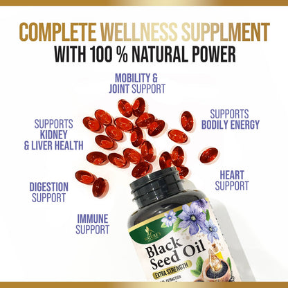 Black Seed Oil Softgels 1000mg | Nigella Sativa (Black Cumin) | Made in USA