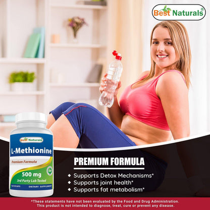 Best Naturals L-Methionine 500 mg - 120 Vegetarian Capsules | Non-GMO, Gluten-Free