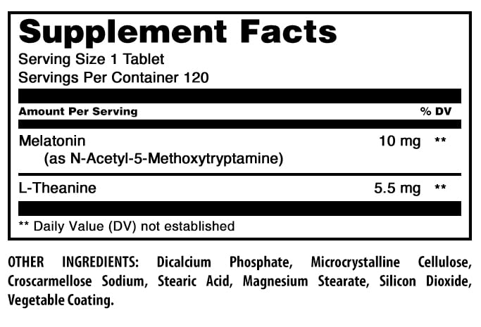 Amazing Formulas Melatonin 10 Mg Plus L-Theanine 5.5 Mg Supplement | Tablets | Non-GMO | Gluten Free | Made in USA | (1 Pack, 120 Tablets)