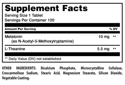 Amazing Formulas Melatonin 10 Mg Plus L-Theanine 5.5 Mg Supplement | Tablets | Non-GMO | Gluten Free | Made in USA | (1 Pack, 120 Tablets)