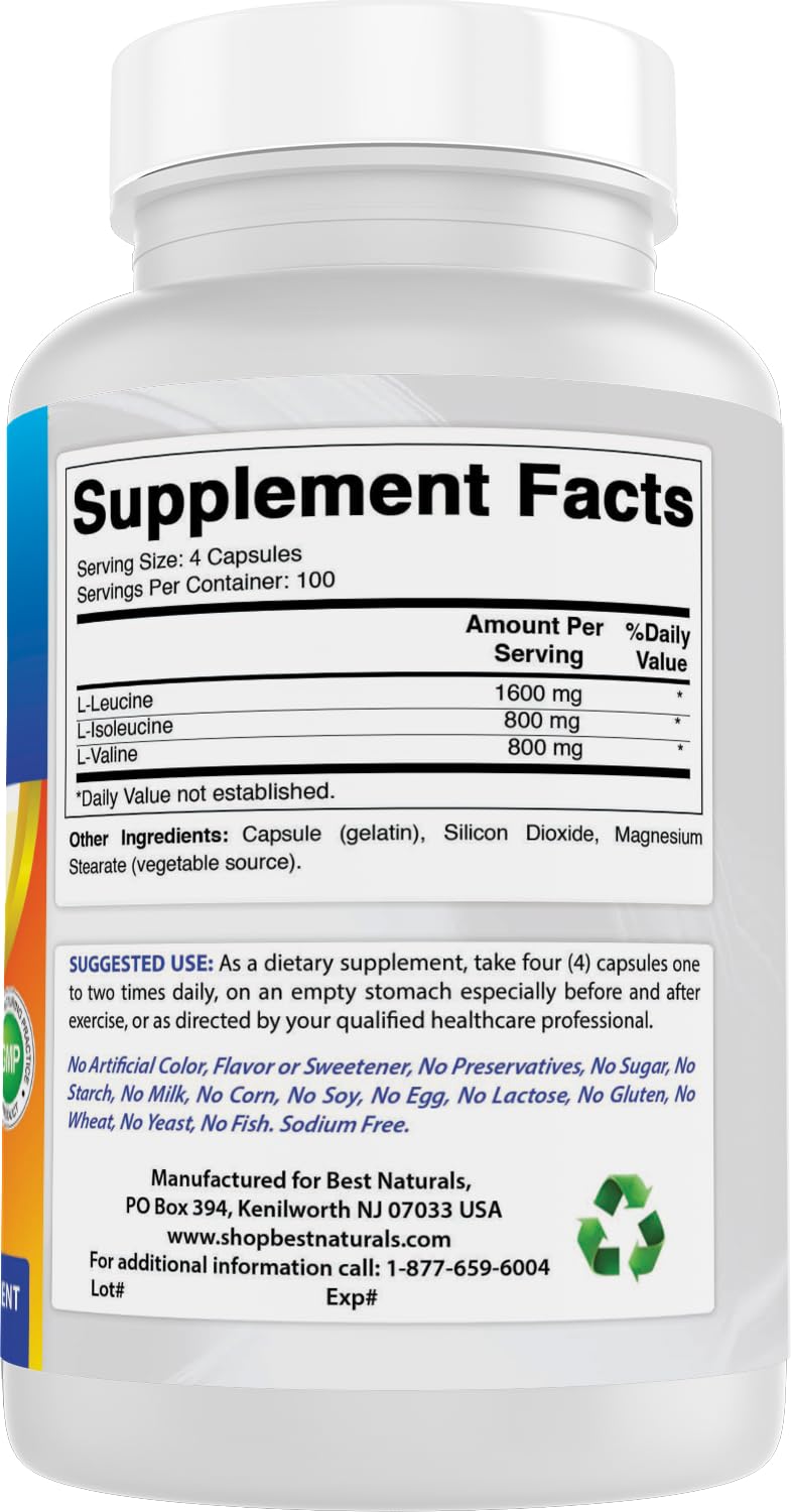 Best Naturals BCAA 3200mg | 400 Capsules | Pharmaceutical Grade | Instantized