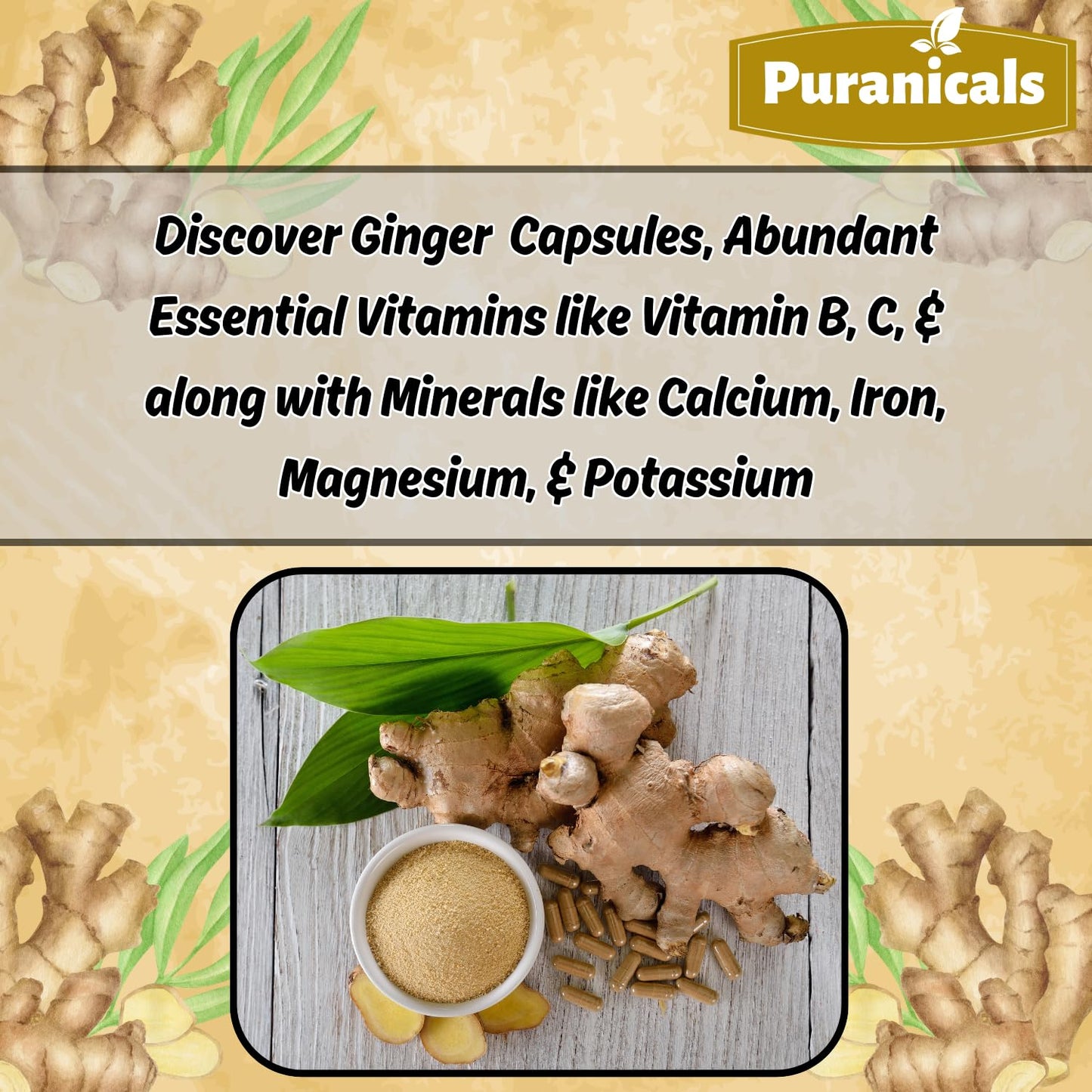 Puranicals Ginger Premium 320 Capsules – Non-GMO, Gluten Free, 700 mg per Serving, 100% Pure Ginger Root Powder