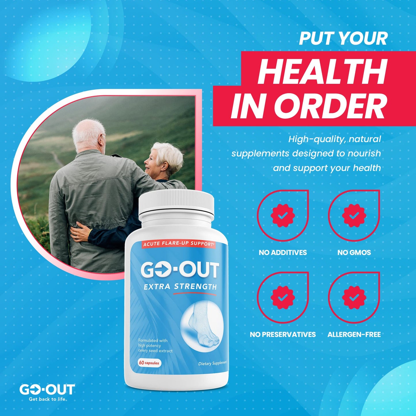 Mt. Angel Go Out Extra Strength Uric Acid Support - Tart Cherry, Celery Seed & Turmeric - 60 Caps