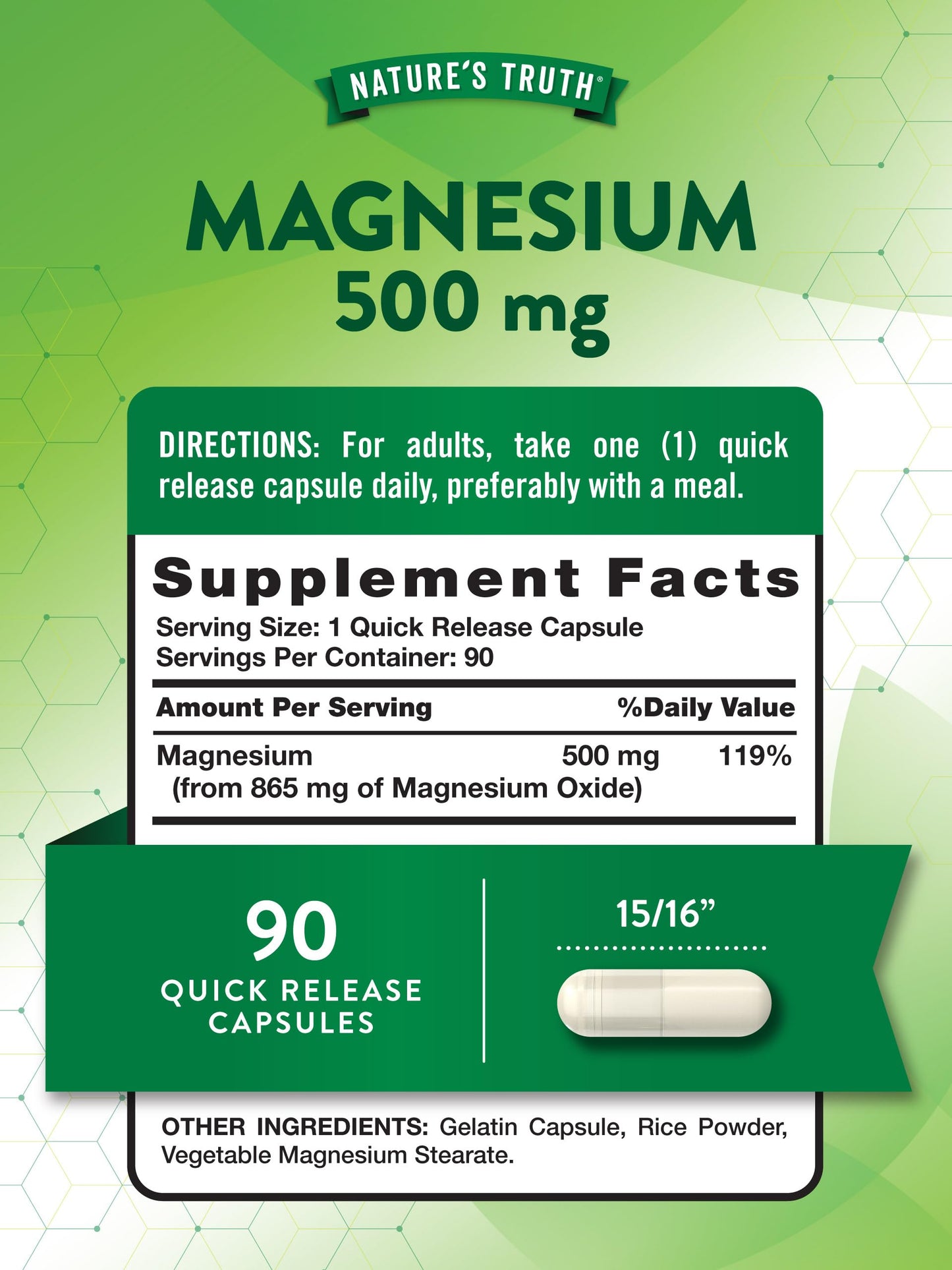 Nature's Truth Magnesium Oxide 500mg Capsules – 90 Count | Non-GMO & Gluten Free High Strength